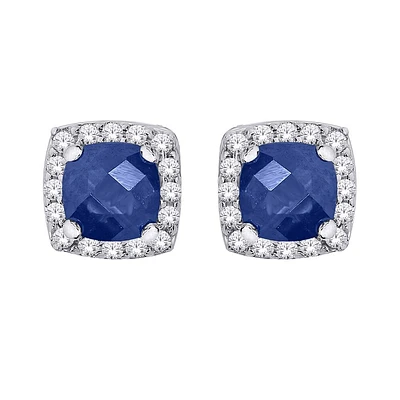 Earrings with genuine sapphire in 10K white Gold and 10pts diamonds. Color: white | Doucet Latendresse