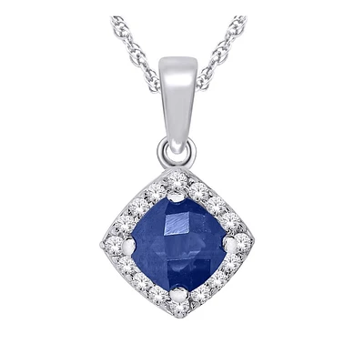 Pendentif avec saphir véritable en Or blanc 10K et diamants 5pts. Color: blanc | Doucet Latendresse