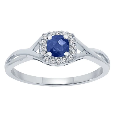 Women's ring with genuine sapphire and 8pts diamonds - 10K white gold. Color: white | Doucet Latendresse