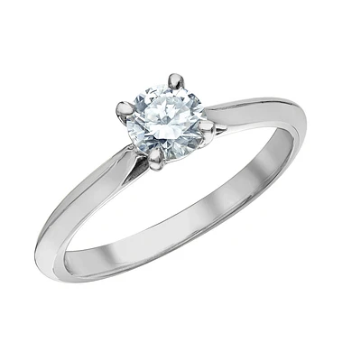 Solitaire Half Carat Lab Grown Diamond Ring in 14k white gold. Color: white | Doucet Latendresse