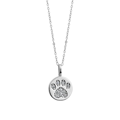 Dog paw pendant in sterling silver .925 with cubic zirconia. Color: white | Doucet Latendresse