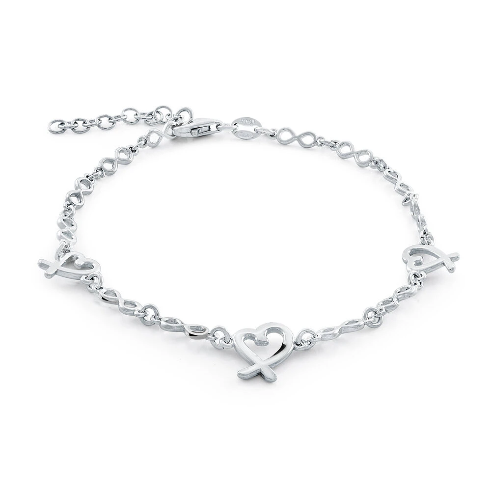 Bracelet Symbole Cancer Cœur et Infini en Argent Sterling .925. Color: blanc | Doucet Latendresse