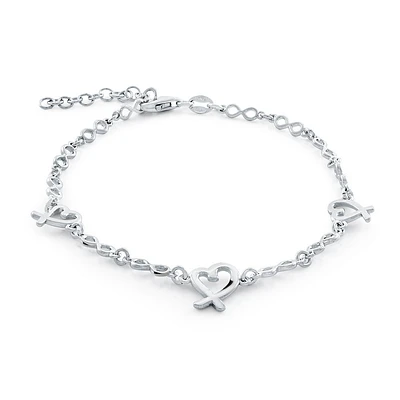 Bracelet Symbole Cancer Cœur et Infini en Argent Sterling .925. Color: blanc | Doucet Latendresse