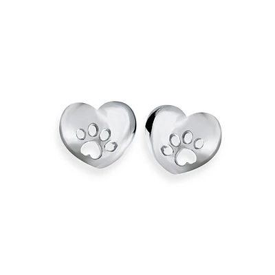 Boucles d'oreilles coeur avec symbole patte de chien. Color: blanc | Doucet Latendresse