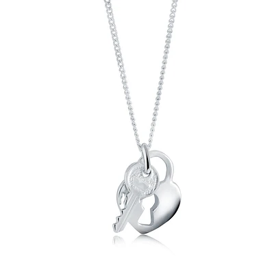 925 silver necklace with key and heart pendant 18''. Color: silver | Doucet Latendresse
