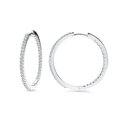 Hoop earrings with cubic zirconia for women - Sterling silver. Color: silver | Doucet Latendresse