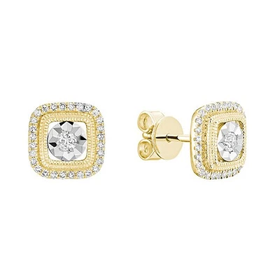 Stud Earrings For Women - Gold 2 Tone 10k & Diamonds. Color: 2 tone | Doucet Latendresse