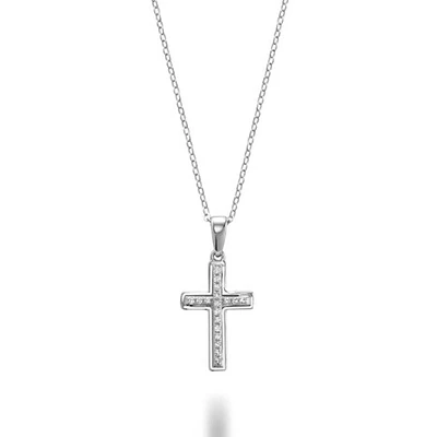Cross Pendant - 10K White Gold & Diamonds. Color: white | Doucet Latendresse
