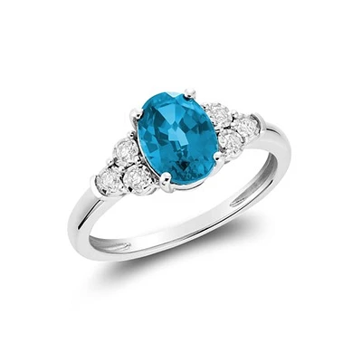 Bague Cocktail Topaz Bleu - Or Blanc 10k & Diamants. Color: blanc | Doucet Latendresse