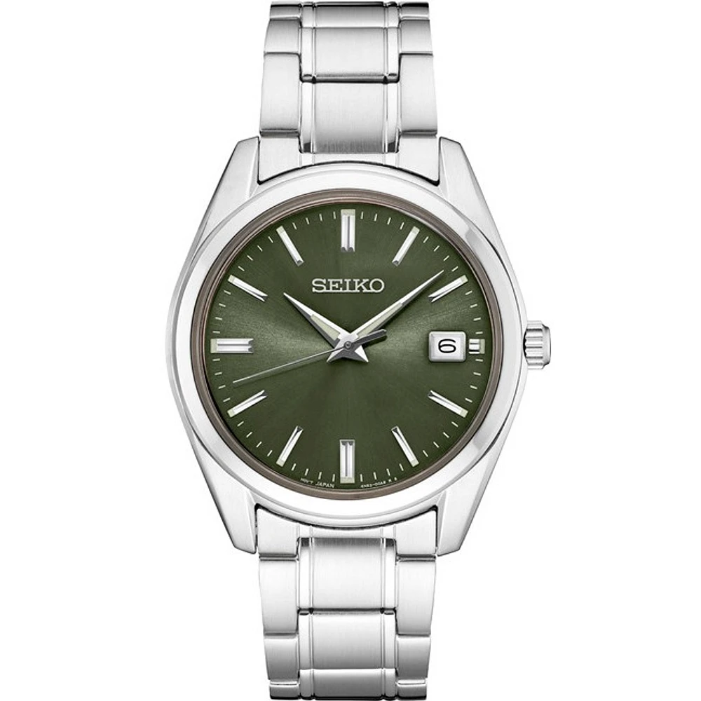 Montre Seiko en Acier Inoxydable – 40 mm, Cadran Vert, Bracelet en Acier Inoxydable | Doucet Latendresse
