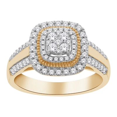 10K Gold Double Halo Diamond Cluster Ring. Color: yellow | Doucet Latendresse
