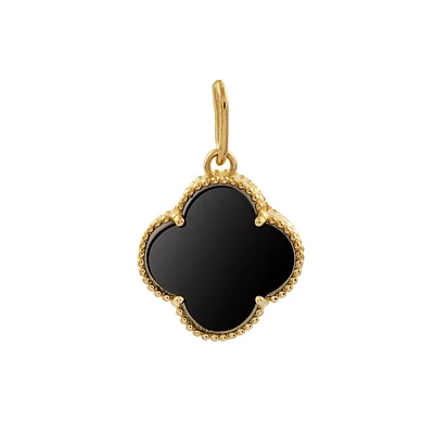 Pendentif trèfle - Or 10k & onyx. Color: jaune | Doucet Latendresse