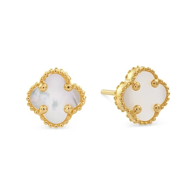 Boucles d'Oreilles Trèfle Nacré - Or 10k. Color: jaune | Doucet Latendresse