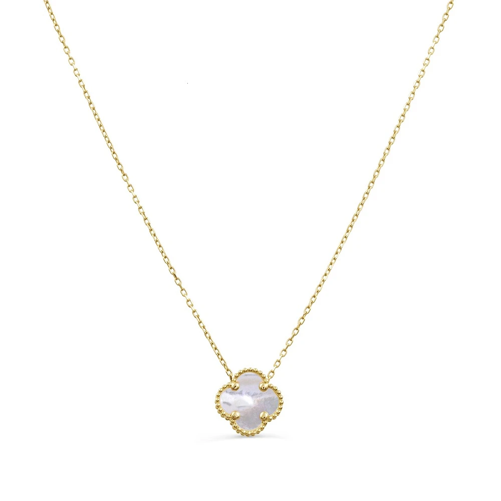 Mother of Pearl Clover Necklace - 10k Gold. Color: yellow | Doucet Latendresse