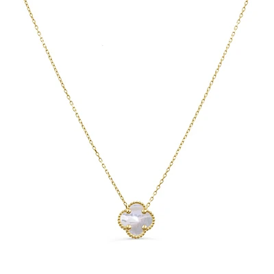 Mother of Pearl Clover Necklace - 10k Gold. Color: yellow | Doucet Latendresse