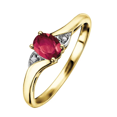 Ring for women with authentic ruby stone oval Gold-10k & Diamonds. Color: yellow | Doucet Latendresse