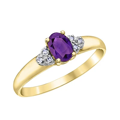 10k Gold & Diamond Oval Genuine Amethyst Women's Ring. Color: yellow | Doucet Latendresse