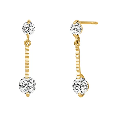 Long Women's Earrings - 10k Gold & Cubic Zirconia. Color: yellow | Doucet Latendresse