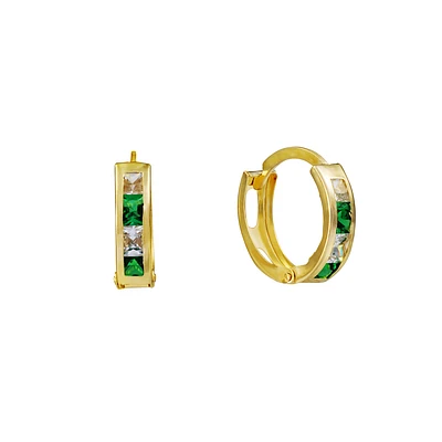 Women's 10k Gold Earrings and Green-White Zircon 13mm. Color: yellow | Doucet Latendresse