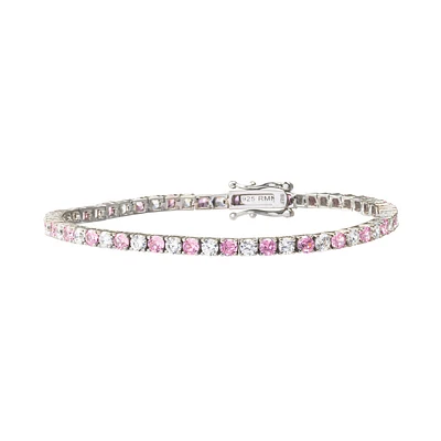 Women's tennis bracelet - .925 silver and white pink cubic zirconia. Color: silver | Doucet Latendresse