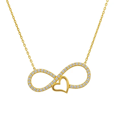 Infinity Heart Pendant Necklace for Women in 10k Gold and Cubic Zirconia. Color: yellow | Doucet Latendresse