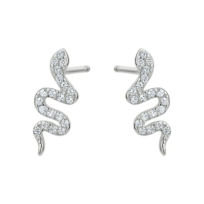 Boucles d'oreilles femme serpentin cz argent pavé .925. Color: blanc | Doucet Latendresse