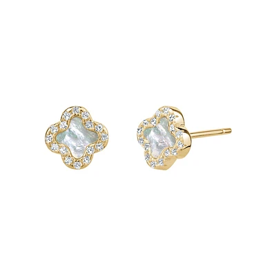 Boucles d'oreilles trèfle femme nacre.925 jaune&cz. Color: jaune | Doucet Latendresse