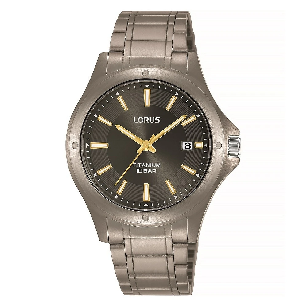 Men's watch with dark grey sunray dial, titanium case and screw-down caseback | Doucet Latendresse