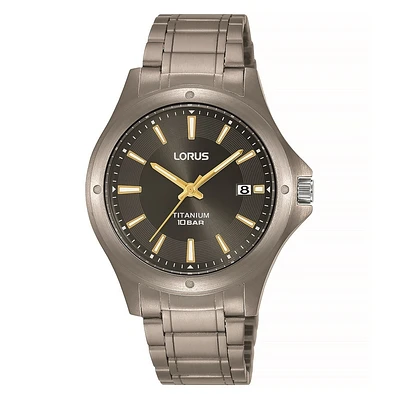 Men's watch with dark grey sunray dial, titanium case and screw-down caseback | Doucet Latendresse