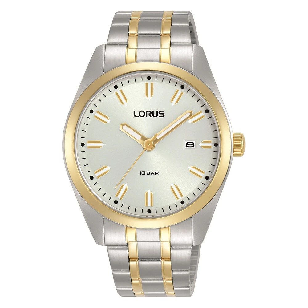 Men's watch with white sunray dial, stainless steel case and screw-down back | Doucet Latendresse