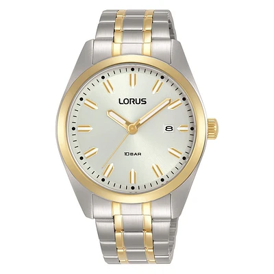 Men's watch with white sunray dial, stainless steel case and screw-down back | Doucet Latendresse