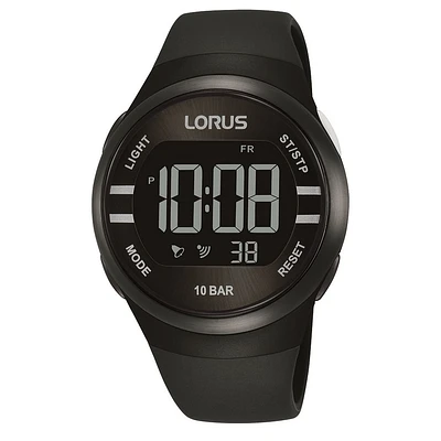 Montre pour hommes Boîtier en plastique, lunette en acier inoxydable et fond à 4 vis et un bracelet en PU noir | Doucet Latendresse