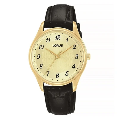 Ladies' watch with stainless steel case, snap back and black leather strap | Doucet Latendresse