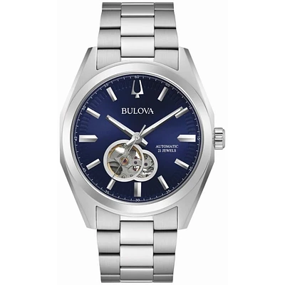 Men's watch with gold and silver stainless steel case and blue dial. | Doucet Latendresse