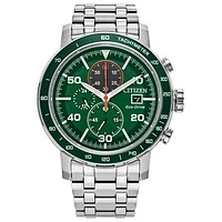 Citizen Eco-Drive Chronograph Watch – 44mm Green Dial Stainless Steel | Doucet Latendresse