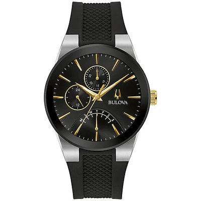 Men's Watch with black silicone strap and three-piece buckle closure. | Doucet Latendresse