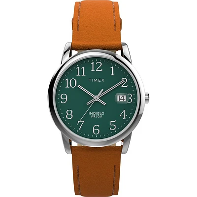 Montre Timex à Cadran Vert avec Bracelet en Cuir Brun – 35mm | Doucet Latendresse