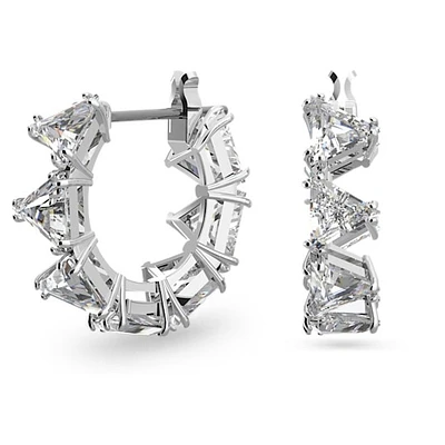 Matrix hoop earrings Triangle cut, Small, White, Rhodium plated. Color: white | Doucet Latendresse