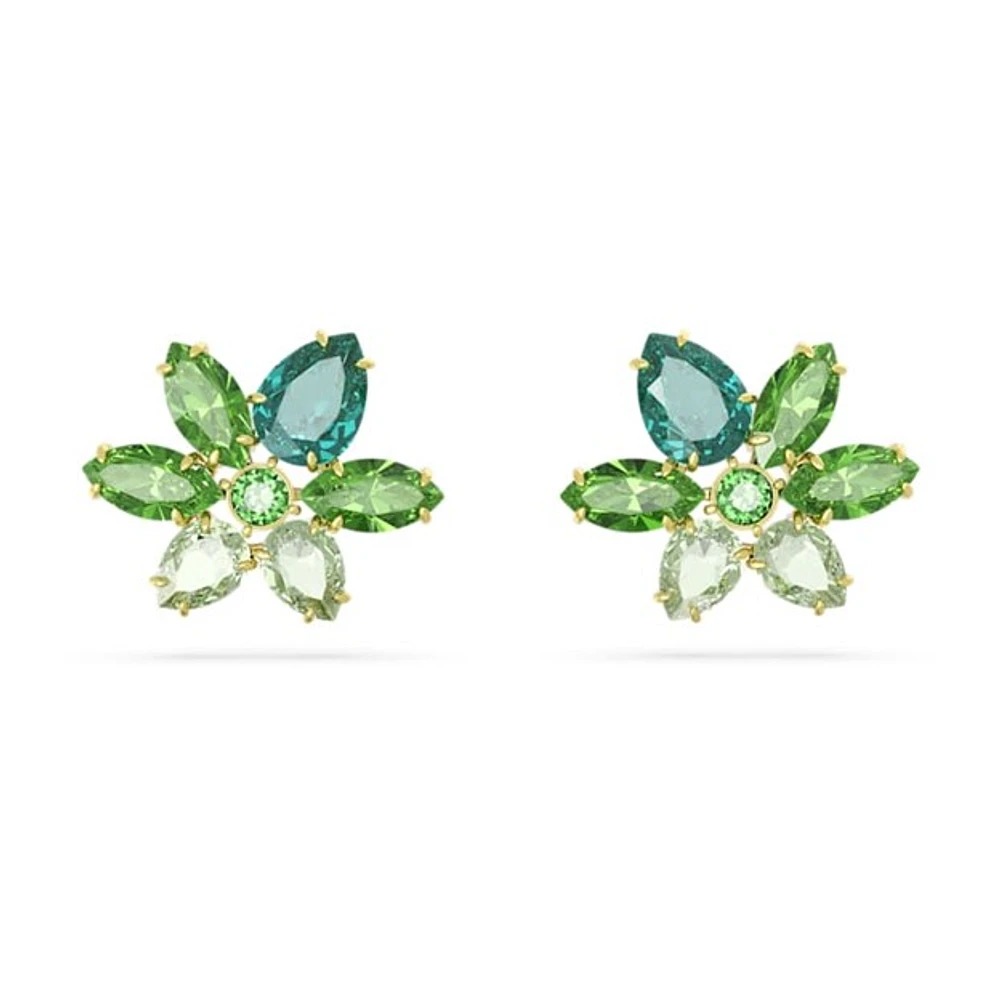 Gema stud earringsMixed cuts, Flower, Green, Gold-tone plated. Color: jaune | Doucet Latendresse