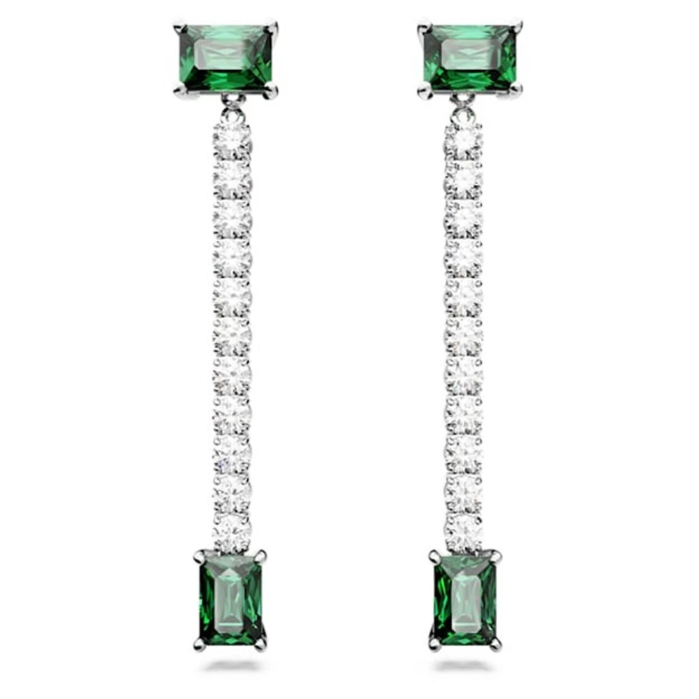 Matrix drop earrings Mixed cuts, Green, Rhodium plated. Color: blanc | Doucet Latendresse
