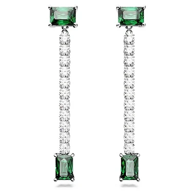Matrix drop earrings Mixed cuts, Green, Rhodium plated. Color: blanc | Doucet Latendresse