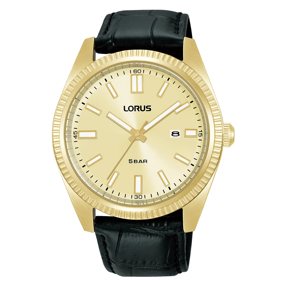 MONTRE LORUS HOMME.ACIER TON OR, BRAC CUIR NOIR | Doucet Latendresse