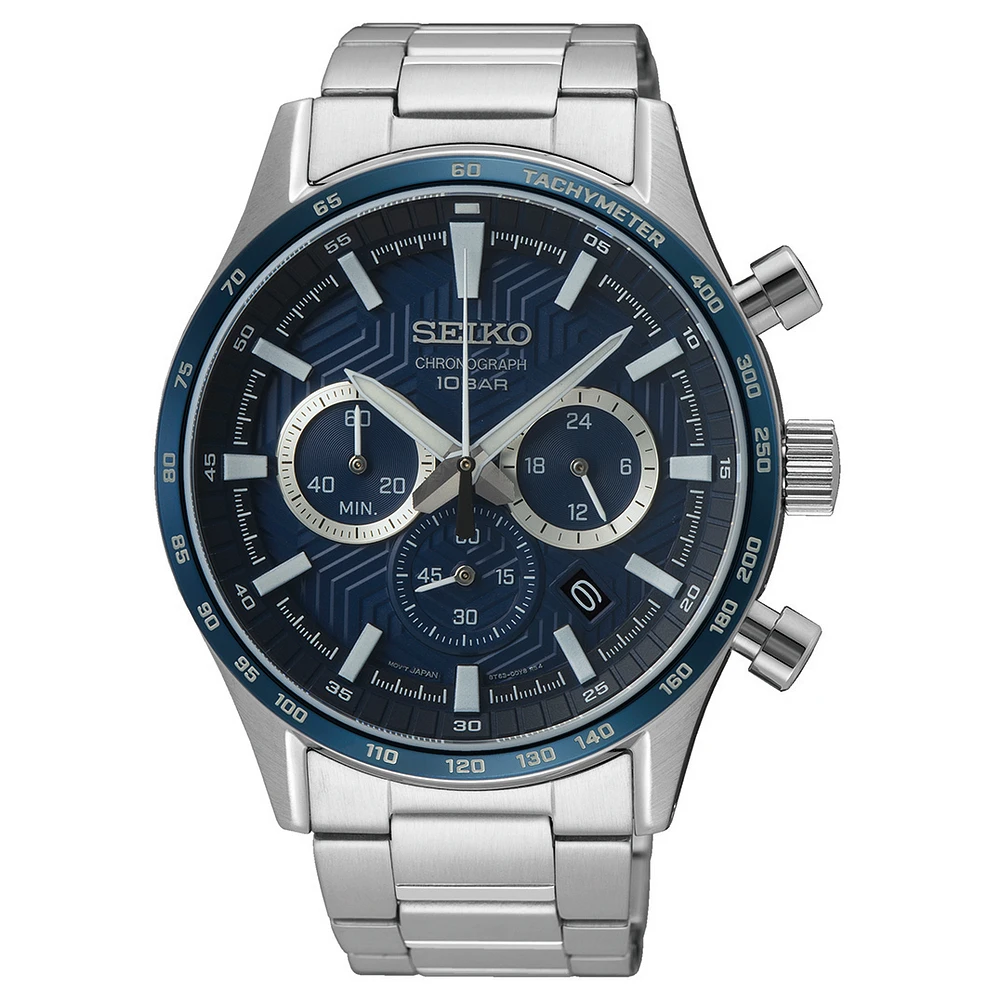 MONTRE SEIKO HOMME CHRONO ACIER CADRAN NOIR | Doucet Latendresse