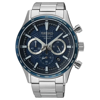 MONTRE SEIKO HOMME CHRONO ACIER  CADRAN NOIR | Doucet Latendresse