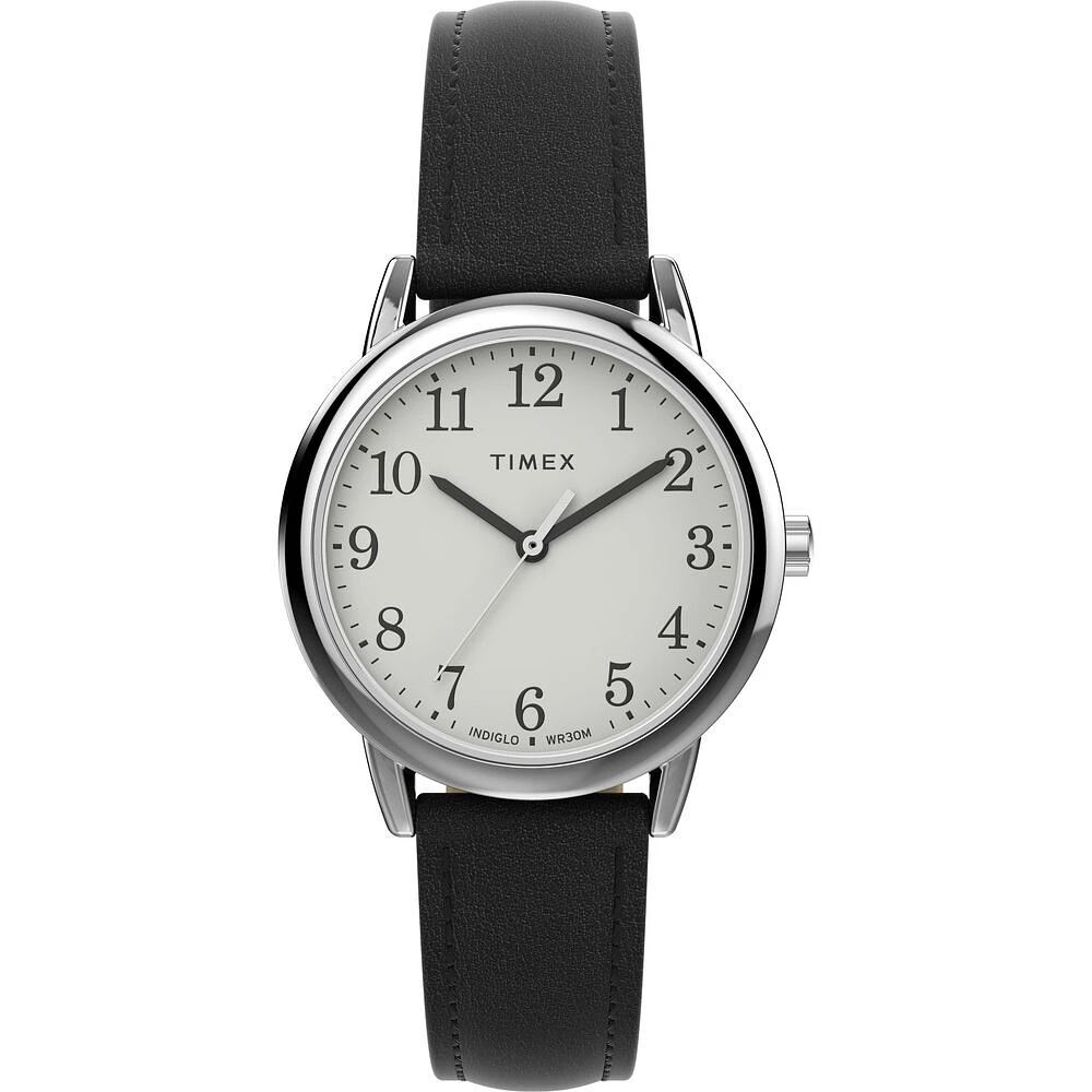 Montre Timex Easy Reader 30 mm en Acier Inoxydable avec Bracelet Cuir – Cadran Blanc et Indiglo | Doucet Latendresse