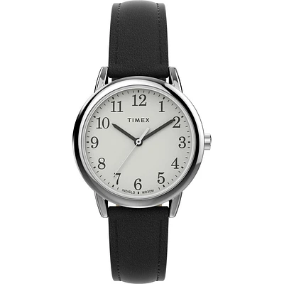 Montre Timex Easy Reader 30 mm en Acier Inoxydable avec Bracelet Cuir – Cadran Blanc et Indiglo | Doucet Latendresse