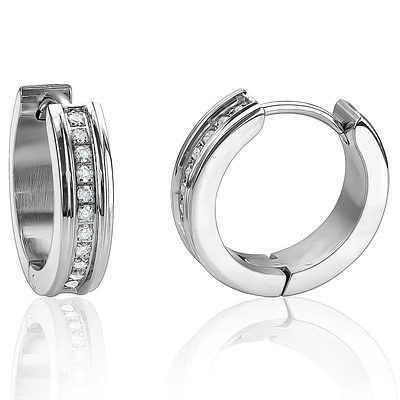 Stainless Steel Hoop Earrings with Cubic Zirconia Accents. Color: white | Doucet Latendresse