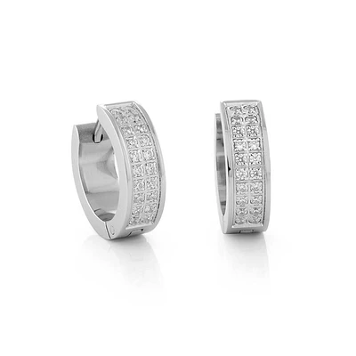 Stainless Steel Huggies with Cubic Zirconia Pavé. Color: white | Doucet Latendresse
