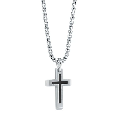 COLLIER  EN ACIER INOXYDABLE NOIR-IP MAT-CROIX CENTRALE 22