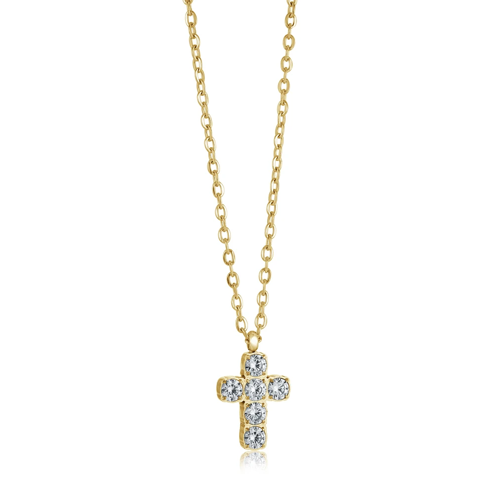 Collier Pendentif Croix en Acier Inoxydable Doré avec Zircon Cubique – 16